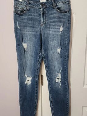Cello Women's Distressed Medium Blue Skinny Jeans